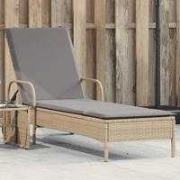 Ligbed met wielen en kussen poly rattan beige - thumbnail
