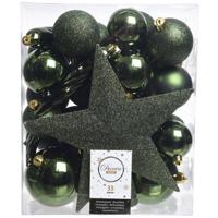 Decoris Kerstballen Plastic mix+piek 33st Dennengroen - thumbnail
