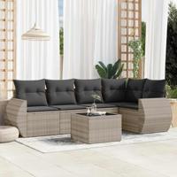 6-delige Loungeset met kussens poly rattan lichtgrijs - thumbnail