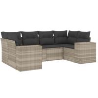 6-delige Loungeset met kussens poly rattan lichtgrijs - thumbnail