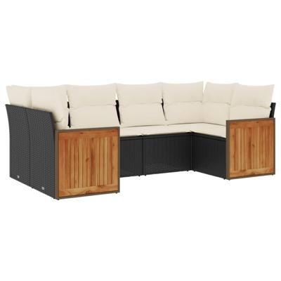 6-delige Loungeset met kussens poly rattan zwart - thumbnail