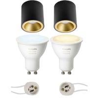 Pragmi Cliron Pro - Opbouw Rond - Mat Zwart/Goud - Verdiept - Ø90mm - Philips Hue - Opbouwspot Set GU10 - White Ambiance - Bluetooth - thumbnail