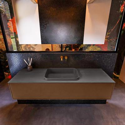 Badkamermeubelset Mondiaz Erin 150 cm met 1 Lade met RIDGE Wastafel Midden Dark grey Zonder Kraangaten Greeploos Mat Rust