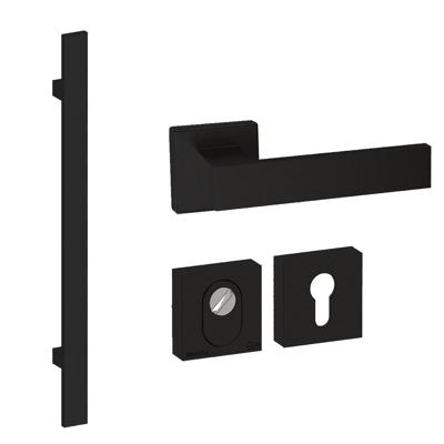 Hardbrass Voordeurset vierkant 3-delig met greep Miami SKG3 met kerntrekbeveiliging - zwart