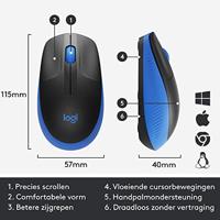 Logitech m190 full-size wireless mouse (blauw, 1000 dpi) - thumbnail