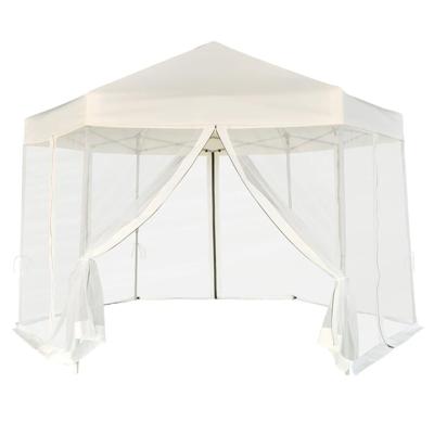 Partytent pop-up zeshoekig met 6 zijwanden 3,6x3,1 m crmewit