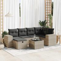7-delige Loungeset met kussens poly rattan lichtgrijs - thumbnail