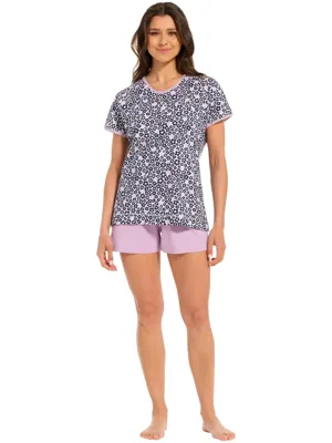 Dames shortama katoen - Pink Flower - Zomer pyjama