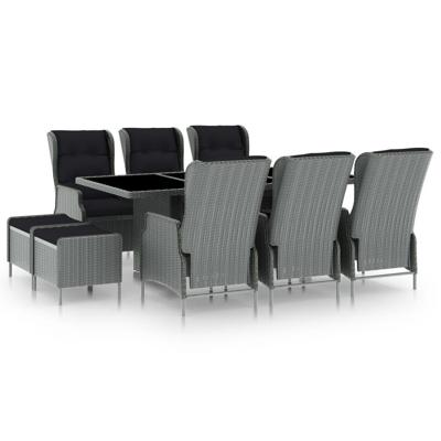 9-delige Tuinset met kussens poly rattan lichtgrijs