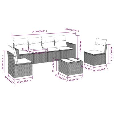6-delige Loungeset met kussens poly rattan beige