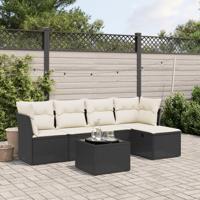 6-delige Loungeset met kussens poly rattan zwart - thumbnail