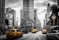 Schilderij - Gele taxi in zwart en wit New York, zwart wit geel , 2 maten , Wanddecoratie, Premium print, stevig verpakt - thumbnail