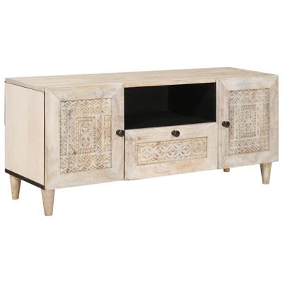 TV-kast met lade Wit 105 x 33 x 46 cm massief mangohout