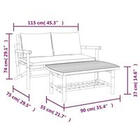 2-delige Loungeset met kussens bamboe donkergrijs - thumbnail
