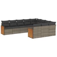 10-delige Loungeset met kussens poly rattan grijs - thumbnail