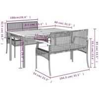 3-delige Tuinset met kussens poly rattan zwart - thumbnail