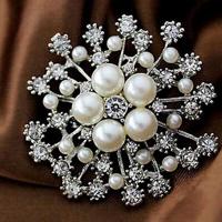 Vrouwen grote sneeuwvlok imitatie parels Strass kristal broche PIN sieraden (wit) - thumbnail
