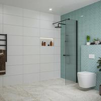 Fortifura Galeria inloopdouche - 50x200cm - ribbelglas - wandarm - mat zwart SW797947/SW797905 - thumbnail