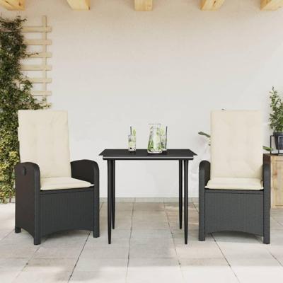 3-delige Tuinset met kussens poly rattan zwart