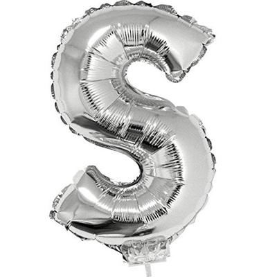 Folieballon zilver letter &apos;S&apos; met rietje