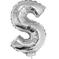 Folieballon zilver letter &apos;S&apos; met rietje - thumbnail