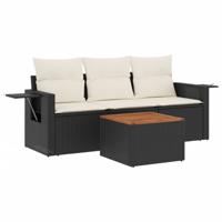 4-delige Loungeset met kussens poly rattan zwart - thumbnail