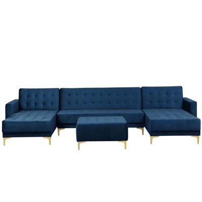 Beliani-ABERDEEN-Bank U-vormig met hocker-Blauw-5 persoons- Fluweel