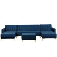 Beliani-ABERDEEN-Bank U-vormig met hocker-Blauw-5 persoons- Fluweel - thumbnail