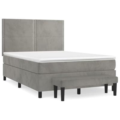 Boxspring met matras fluweel lichtgrijs 140x200 cm