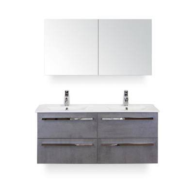 Seville Badmeubelset 120 cm - 4 laden Beton Antrac - Keramische Wastafel Wit Enjoy - met Spiegelkast