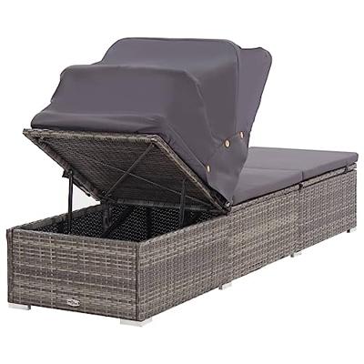 Ligbed met luifel en kussen poly rattan grijs Ligbed met luifel en kussen poly rattan grijs