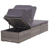 Ligbed met luifel en kussen poly rattan grijs - thumbnail