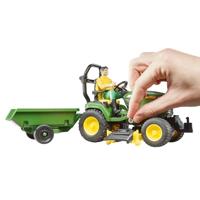 Bruder bworld john deere zitmaaier met aanhanger en tuinman 1:16 - thumbnail