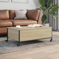 Salontafel met wielen 91x55x34 cm bewerkt hout sonoma eiken - thumbnail