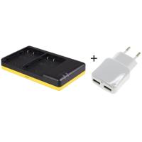 Duo lader voor 2 camera accu's Panasonic DMW-BLF19 + handige 2 poorts USB 230V adapter - thumbnail