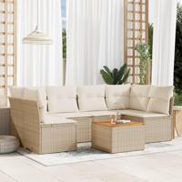 7-delige Loungeset met kussens poly rattan beige - thumbnail