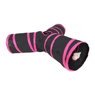 Speeltunnel nylon 'Y' model 85x25 cm zwart/roze Speelplezier-kat Gebr. de Boon - Gebr de boon