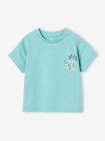 T-shirt met groot motief op de rug, babyknopen op de schouder turquoiseblauw - thumbnail