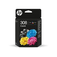 Pak met 2 originele HP 308 zwarte en driekleurige inktcartridges (6L6S6UE) voor HP Envy 6110, 6120, 6130, 6520, 6530 - thumbnail