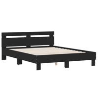 Bedframe met hoofdeinde bewerkt hout zwart 150x200 cm - thumbnail