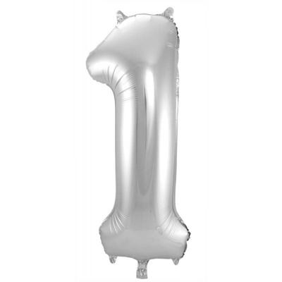 Zilveren Folieballon Cijfer 1 - 86 cm
