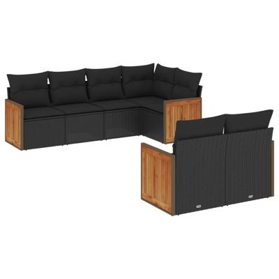 7-delige Loungeset met kussens poly rattan zwart - thumbnail