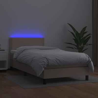 Boxspring met matras en LED kunstleer cappuccinokleur 140x190cm - thumbnail