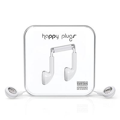 Happy Plugs Earbuds oordopjes met geïntegreerde microfoon en afstandsbediening Compatibel met Apple iPhone, iPod, iPad en Android smartphones, tablets en MP3-spelers - wit