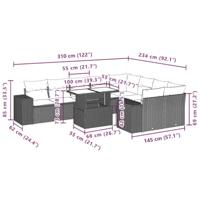 10-delige Loungeset met kussens poly rattan lichtgrijs - thumbnail