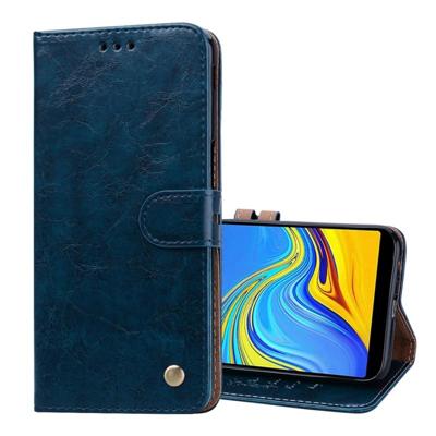 Business stijl olie Wax textuur horizontale Flip lederen case voor Galaxy J6 PLUS, met houder & kaartsleuven & portemonnee (blauw)