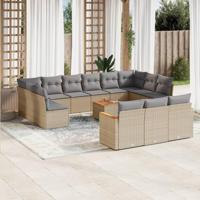 14-delige Loungeset met kussens poly rattan gemengd beige - thumbnail