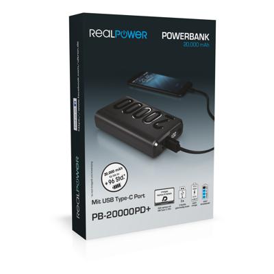 RealPower PB-20000PD+ Powerbank 20000 mAh LiPo Zwart