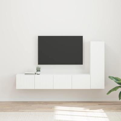 Tv-meubelset Wandgemonteerd 2 pcs Wit Bewerkt hout