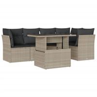6-delige Loungeset met kussens poly rattan lichtgrijs - thumbnail